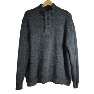 Lands' End Men Wool Blend Sweater Gray XL Long Sleeve Button 1/4 Zip High Collar